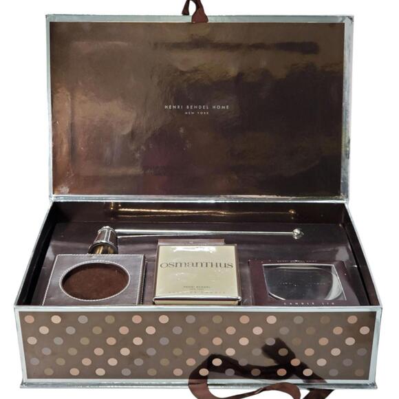 Henri Bendel Osmanthus 10 oz Scented Candle Gift Set Discontinued Leather Holder
